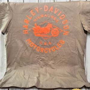 Harley Davidson Shirt Mens LARGE Olive Green Motorcycle Milwaukee Circle Logo